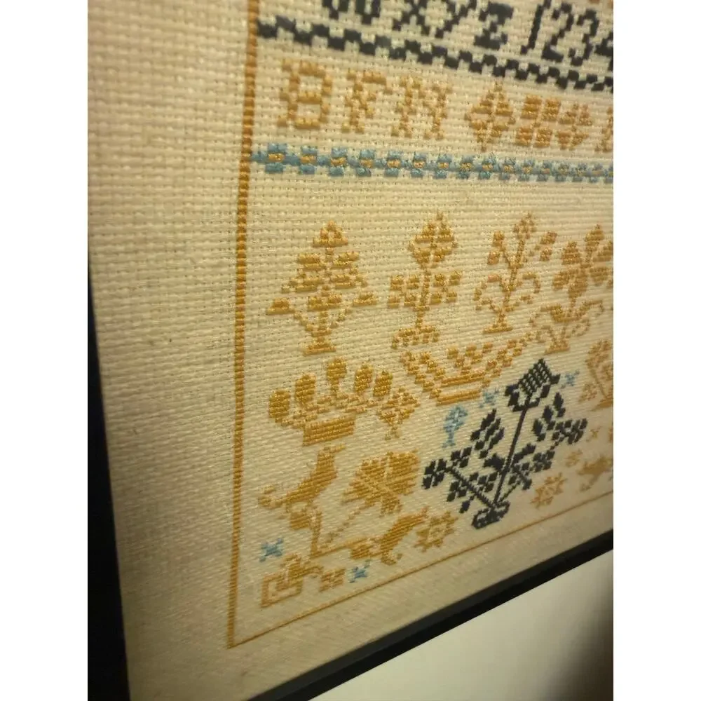 Antique Cross Stitch Sampler Alphabet Artifact Durham NH 12.75x14”